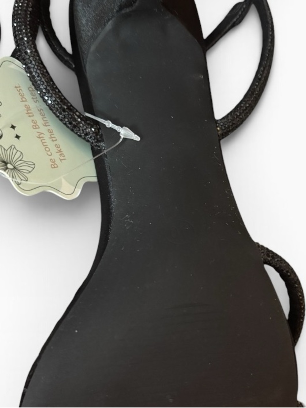Black Strappy Stiletto Heels with Shiny Stone Ankle Strap Satin Details 3” - Picture 6 of 9